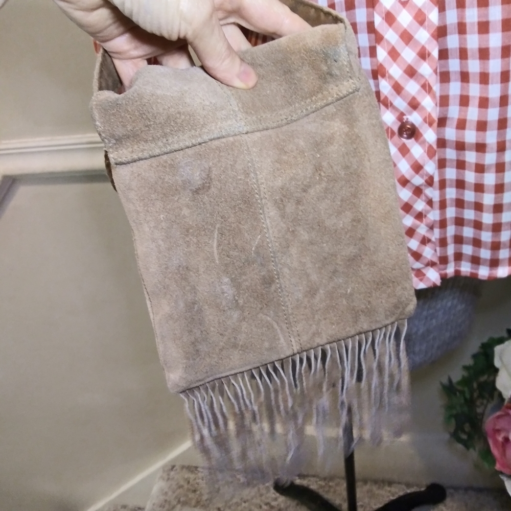 Boho/Western Brown Suede Fringed Mini Crossbody Purse - Picture 5 of 10